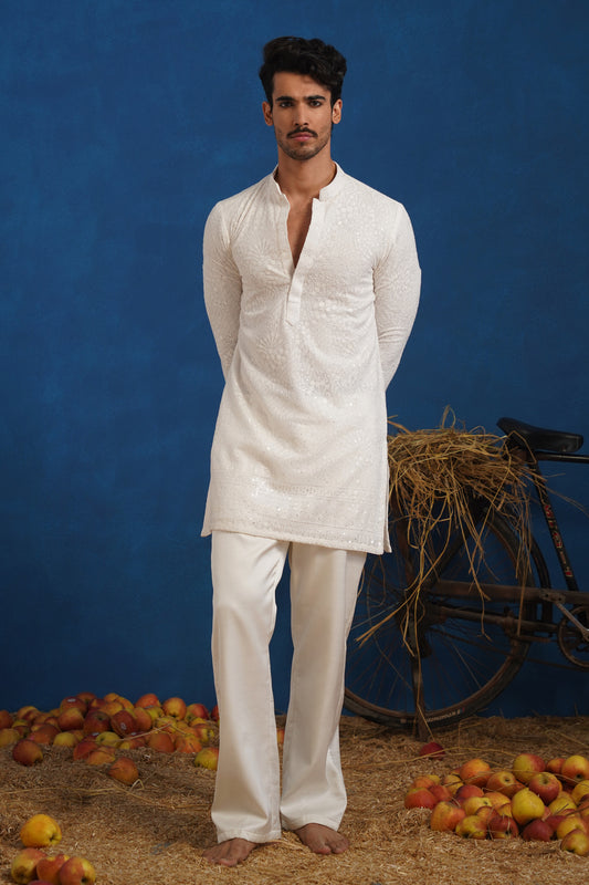 PRAVIN WHITE SHORT KURTA SET