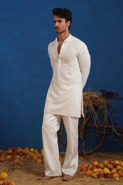 PRAVIN WHITE SHORT KURTA SET