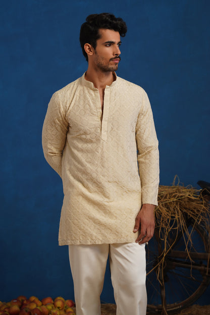 UDAYAN BEIGE SHORT KURTA SET