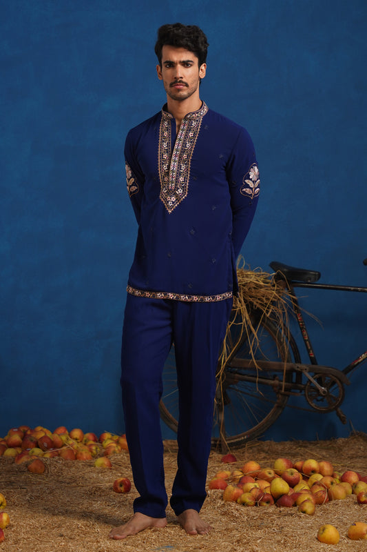 PRATAP NAVY BLUE SHORT KURTA SET
