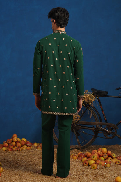 GAGAN BOTTEL GREEN SHORT KURTA JACKET SET