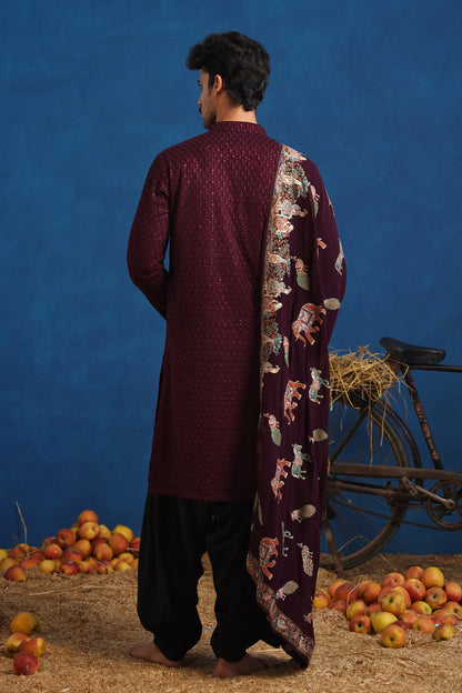 LOKESH WINE KURTA SET