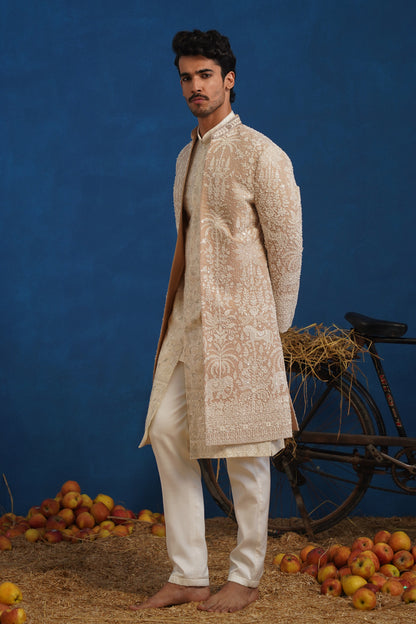 ZORAWAR CUTDANA BEIGE SHERWANI SET