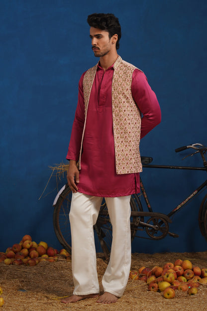 TRILOK PINK SHORT KURTA JACKET SET