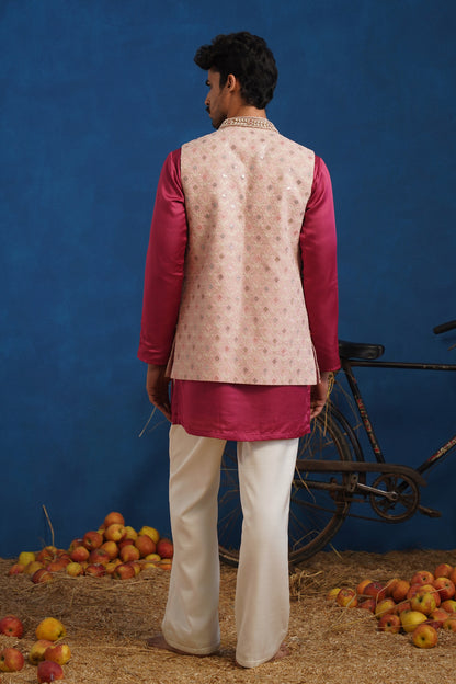 TRILOK PINK SHORT KURTA JACKET SET
