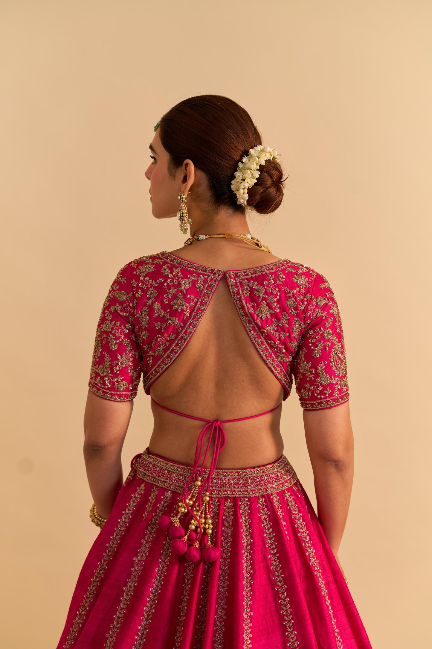 NAAZILA - DABKA ZARDOZI EMBROIDERED RAW SILK HOTPINK LEHENGA SET