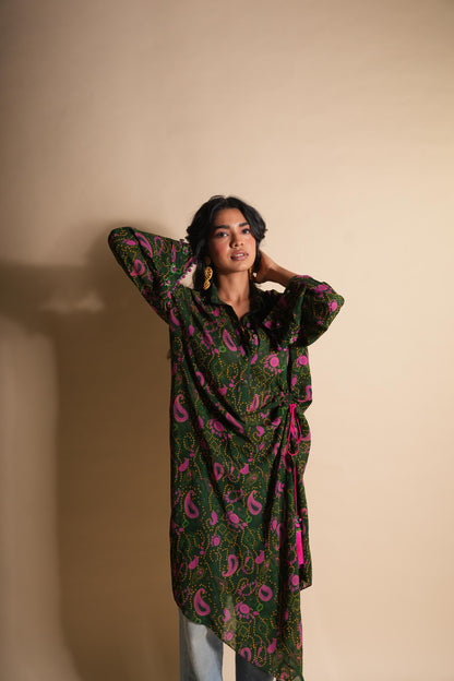 BERRY-MATCHA PAISLEY CORE SHIRT DRESS