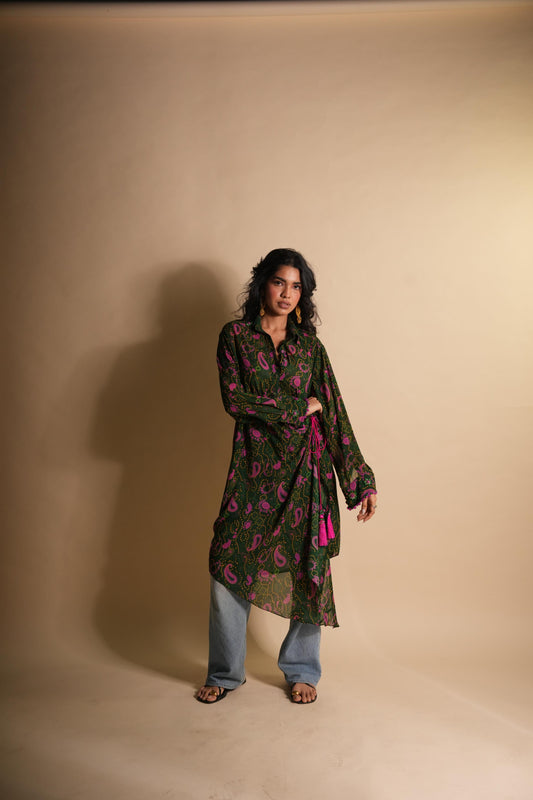 BERRY-MATCHA PAISLEY CORE SHIRT DRESS