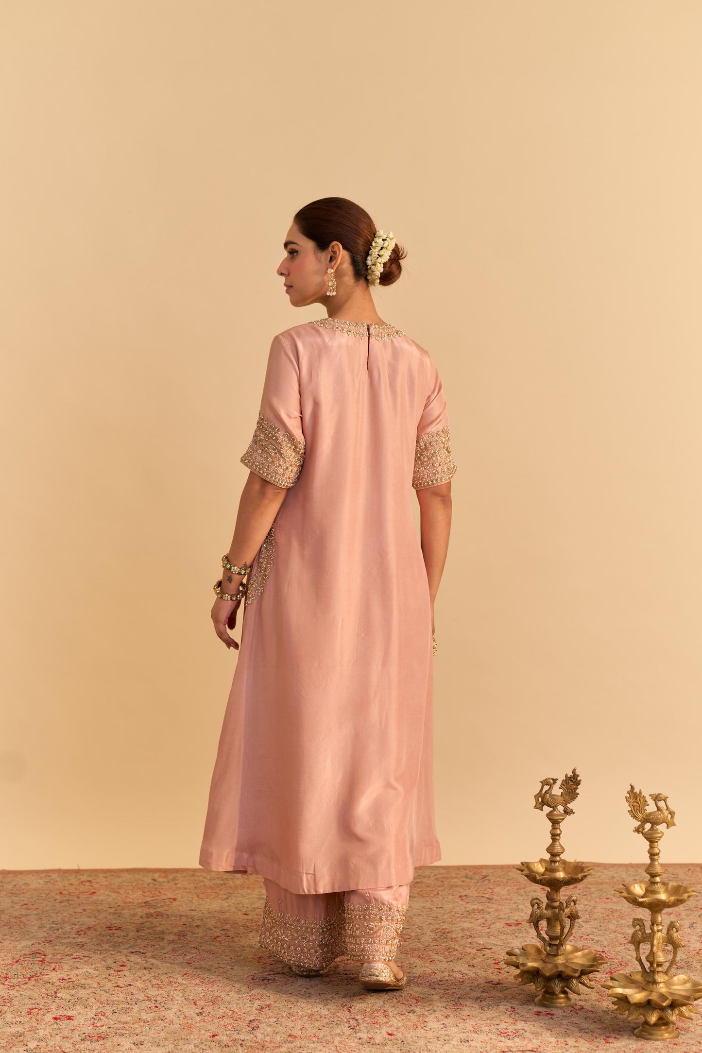 ILANA OFF ROSE SILK DABKA ZARDOZI EMBROIDERED KURTA SET