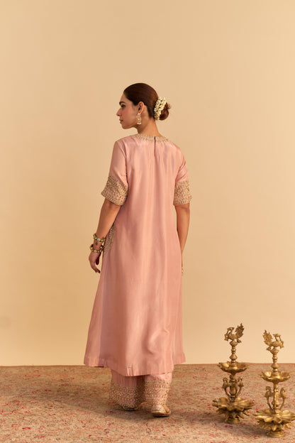 ILANA OFF ROSE SILK DABKA ZARDOZI EMBROIDERED KURTA SET