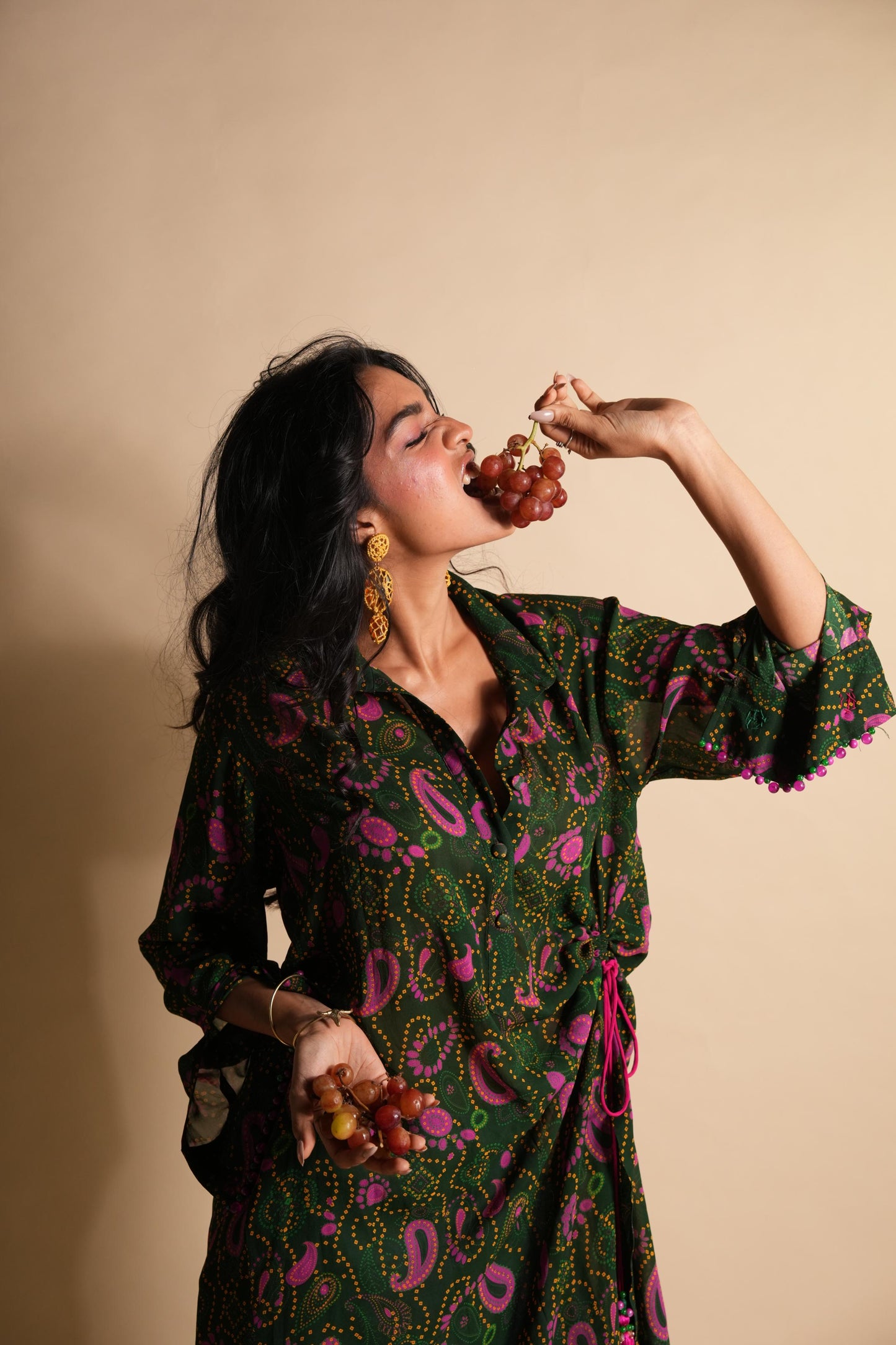 BERRY-MATCHA PAISLEY CORE SHIRT DRESS