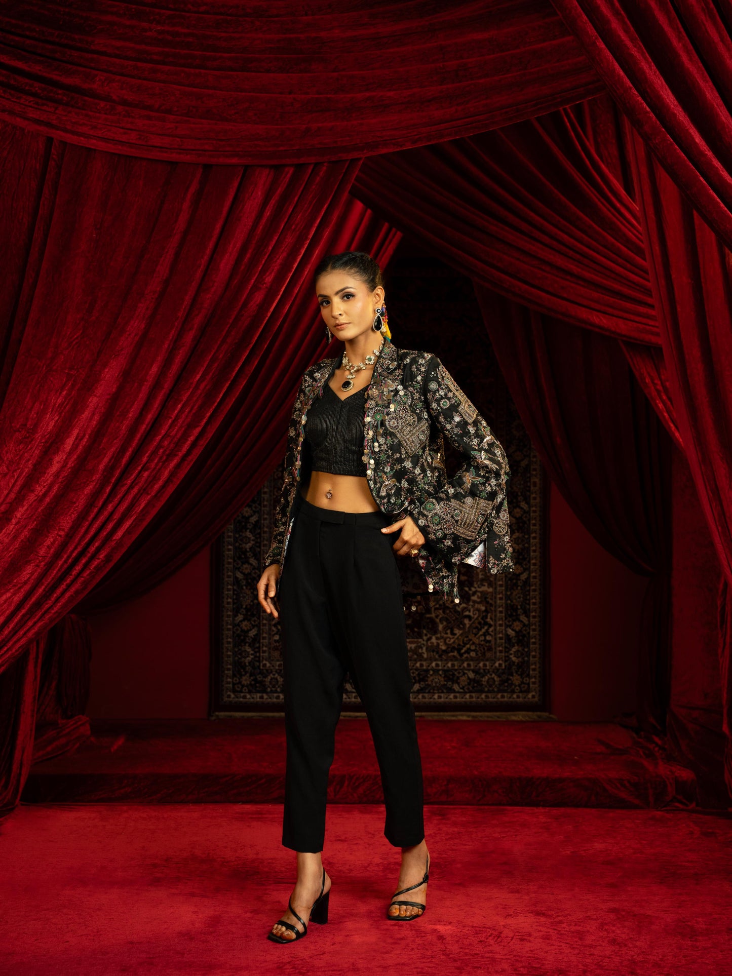 FULLY VINTAGE EMBROIDERED STYLISED JACKET WITH PANT & BUSTIER
