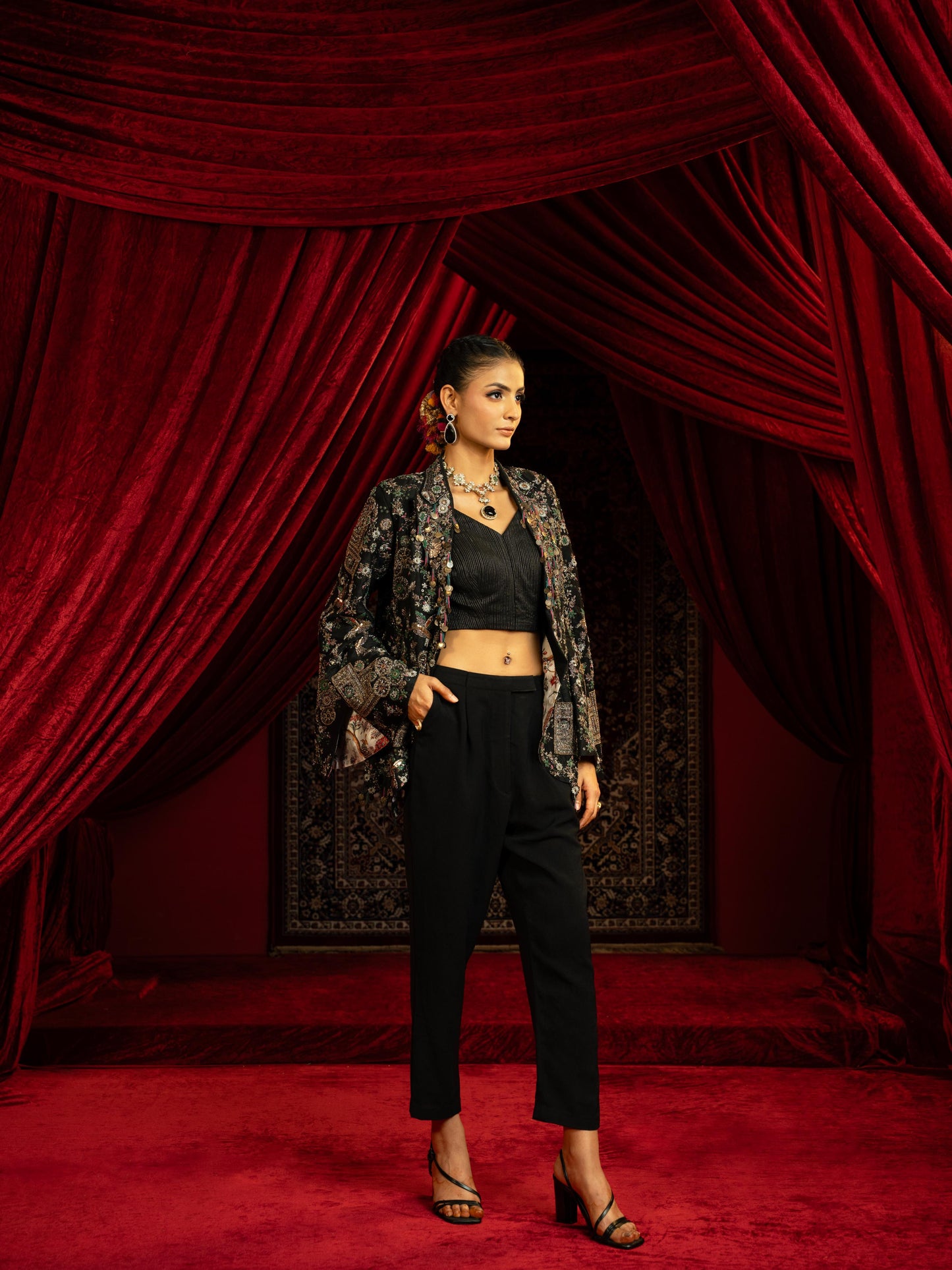 FULLY VINTAGE EMBROIDERED STYLISED JACKET WITH PANT & BUSTIER
