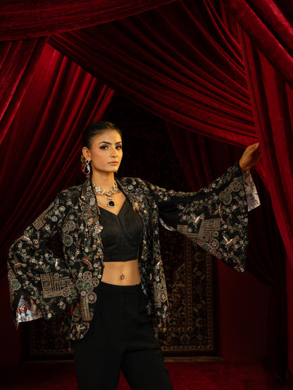FULLY VINTAGE EMBROIDERED STYLISED JACKET WITH PANT & BUSTIER