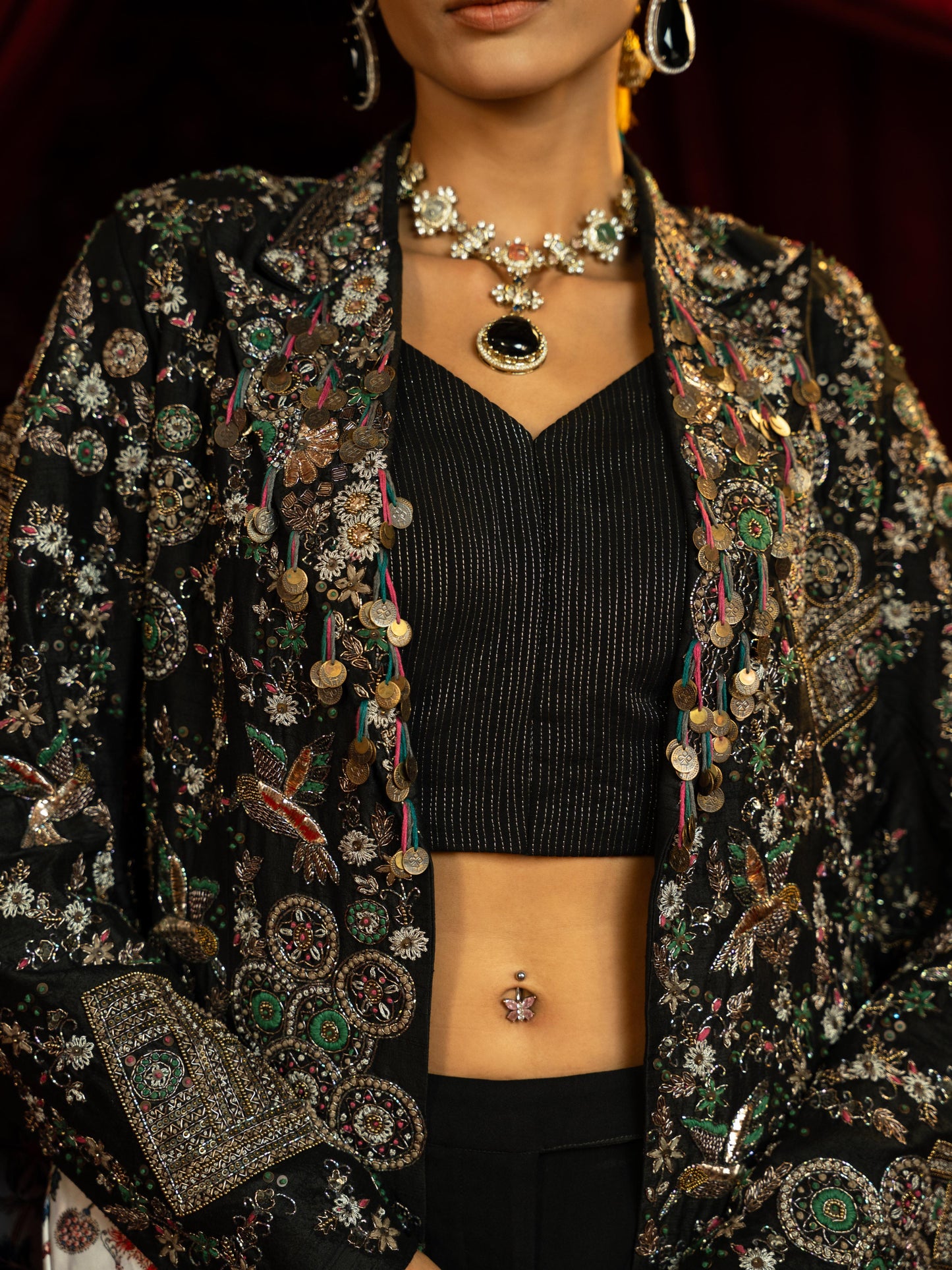 FULLY VINTAGE EMBROIDERED STYLISED JACKET WITH PANT & BUSTIER