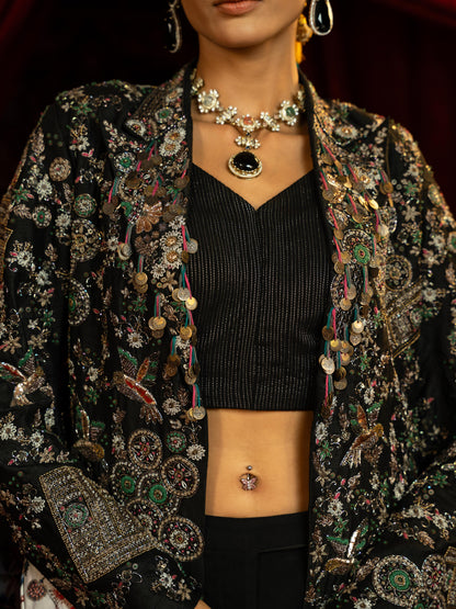FULLY VINTAGE EMBROIDERED STYLISED JACKET WITH PANT & BUSTIER