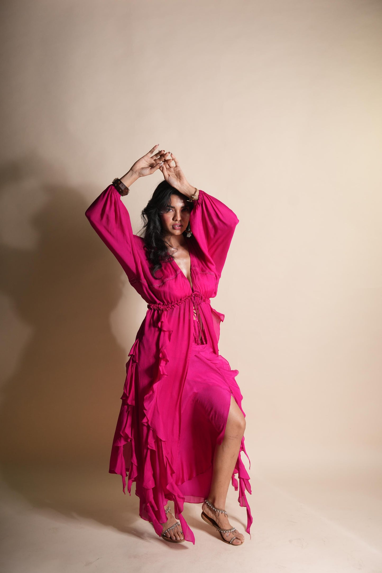 HOT STRAWBERRY CASCADE RUFFLE DUSTER