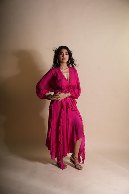 HOT STRAWBERRY CASCADE RUFFLE DUSTER
