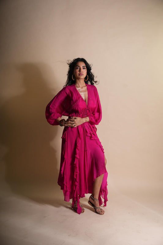 HOT STRAWBERRY CASCADE RUFFLE DUSTER