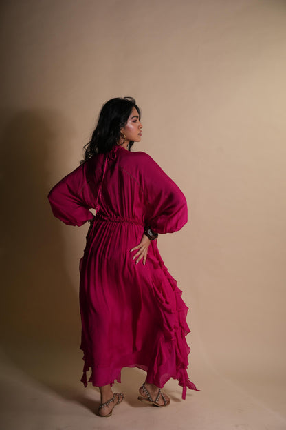 HOT STRAWBERRY CASCADE RUFFLE DUSTER