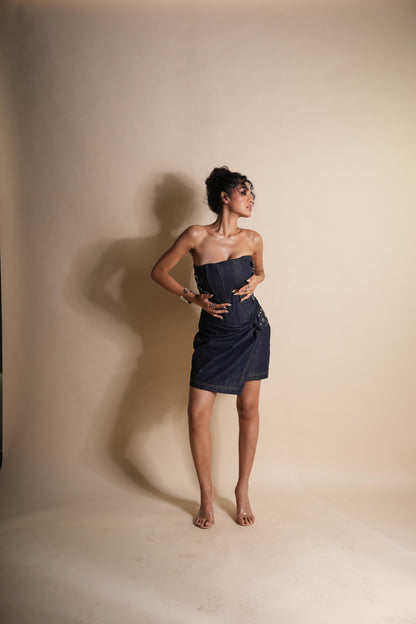 DEEP SPACE DENIM KNOTTED SKIRT