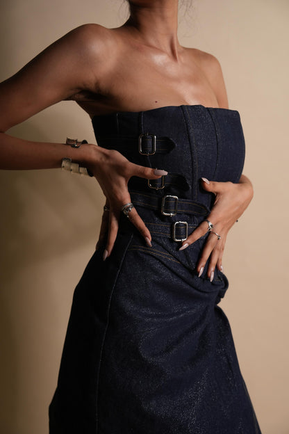 DEEP SPACE DENIM KNOTTED SKIRT
