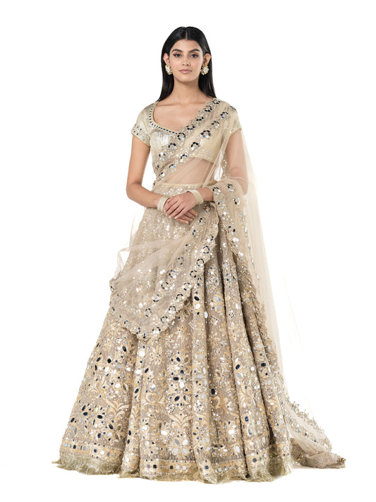 BEIGE GOLDEN LEHENGA SET