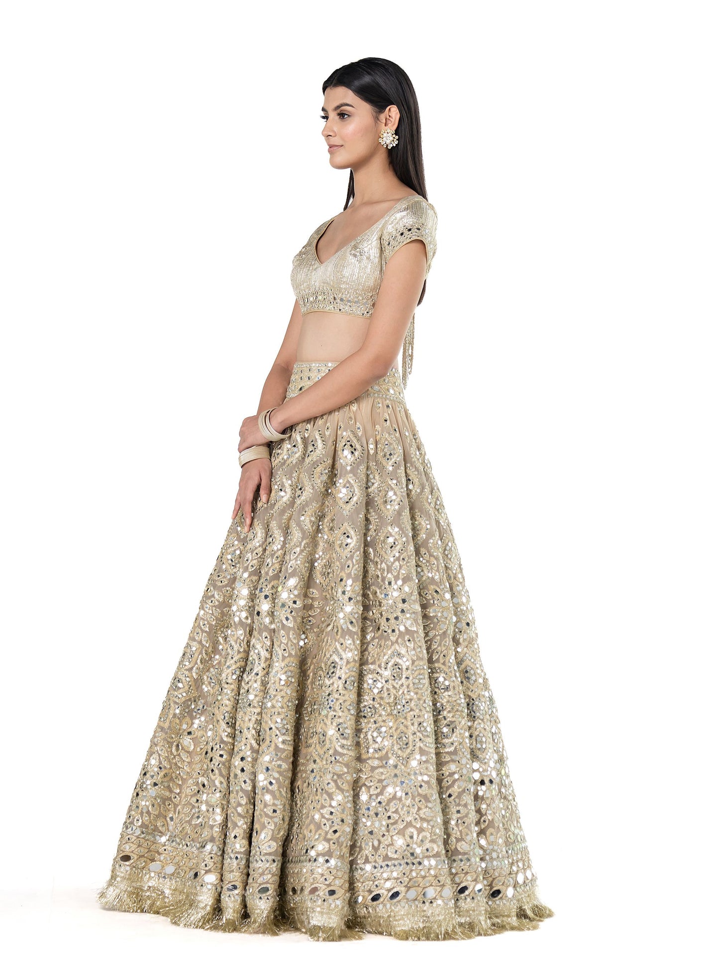 BEIGE GOLDEN LEHENGA SET