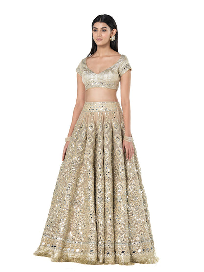 BEIGE GOLDEN LEHENGA SET