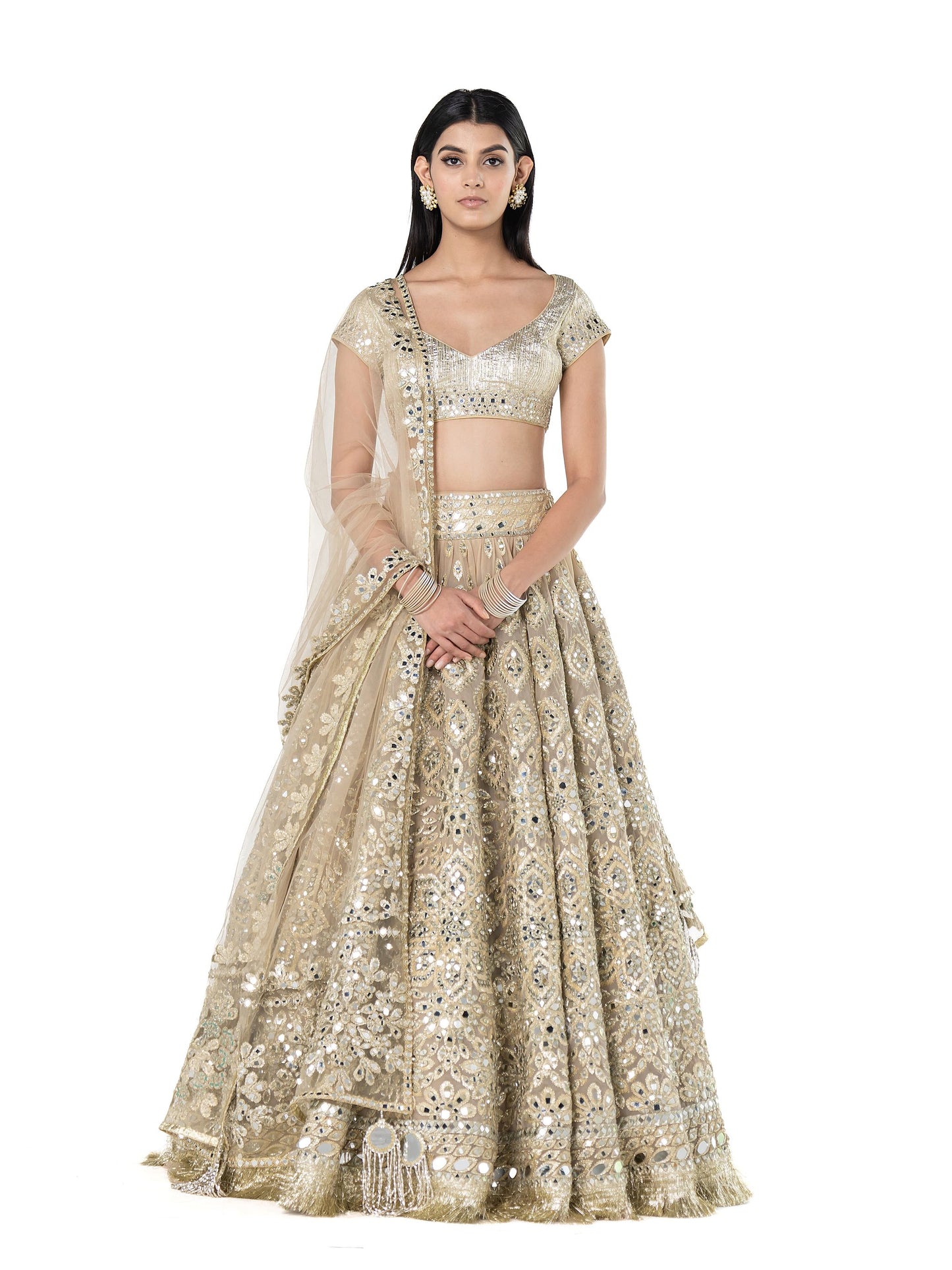 BEIGE GOLDEN LEHENGA SET