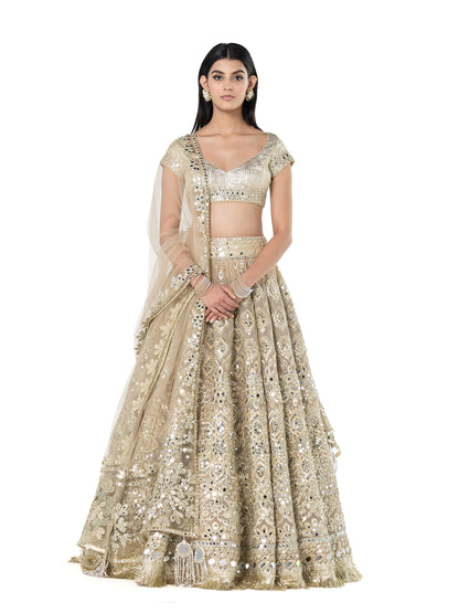 BEIGE GOLDEN LEHENGA SET