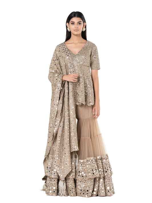 BEIGE KURTA SHARARA SET