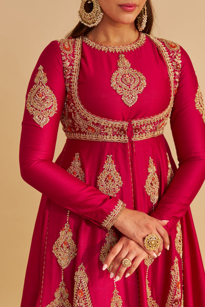 ZAINAH - DABKA ZARDOZI EMBROIDERED SILK HOTPINK ANARKALI SET