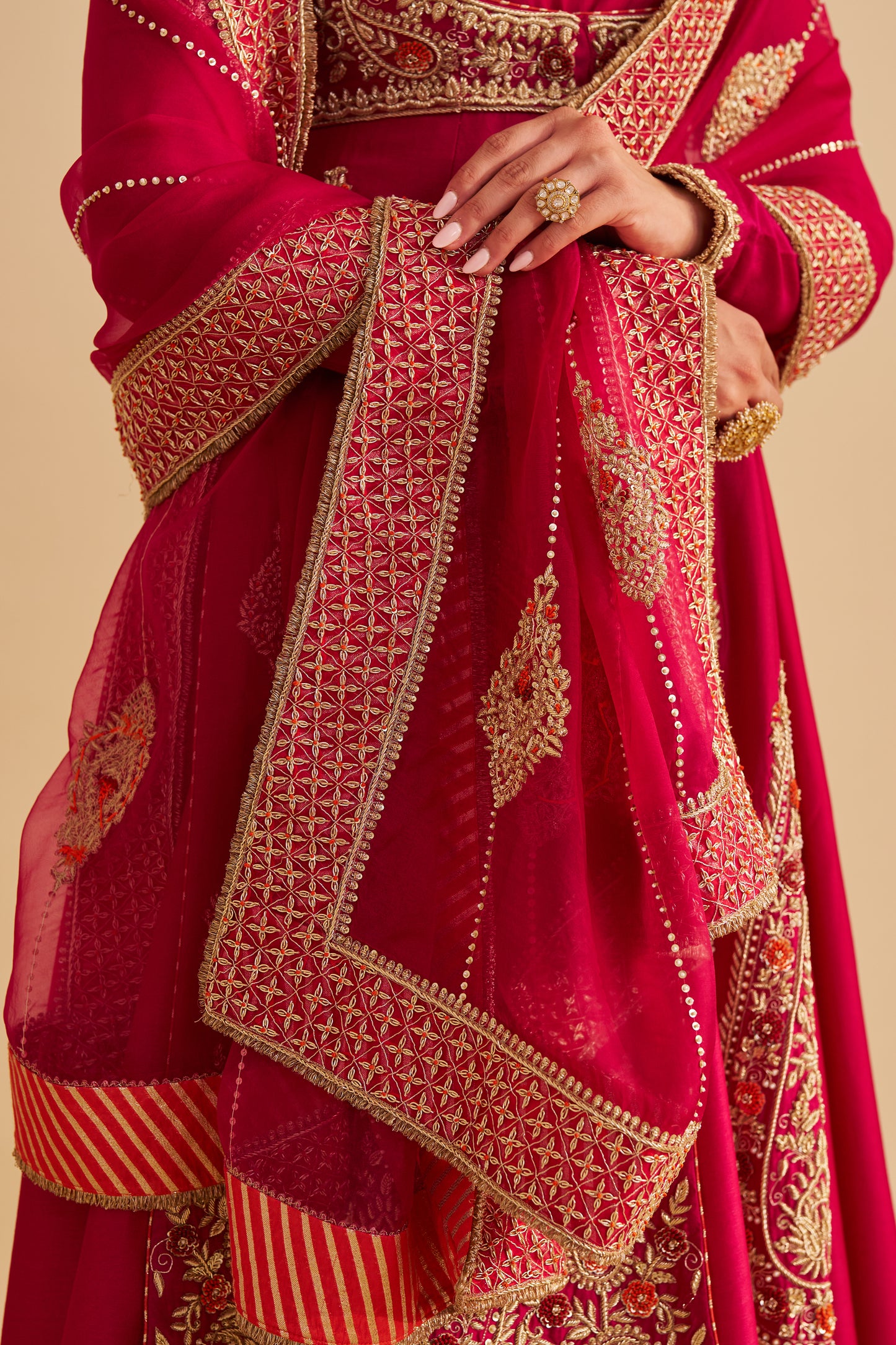 ZAINAH - DABKA ZARDOZI EMBROIDERED SILK HOTPINK ANARKALI SET