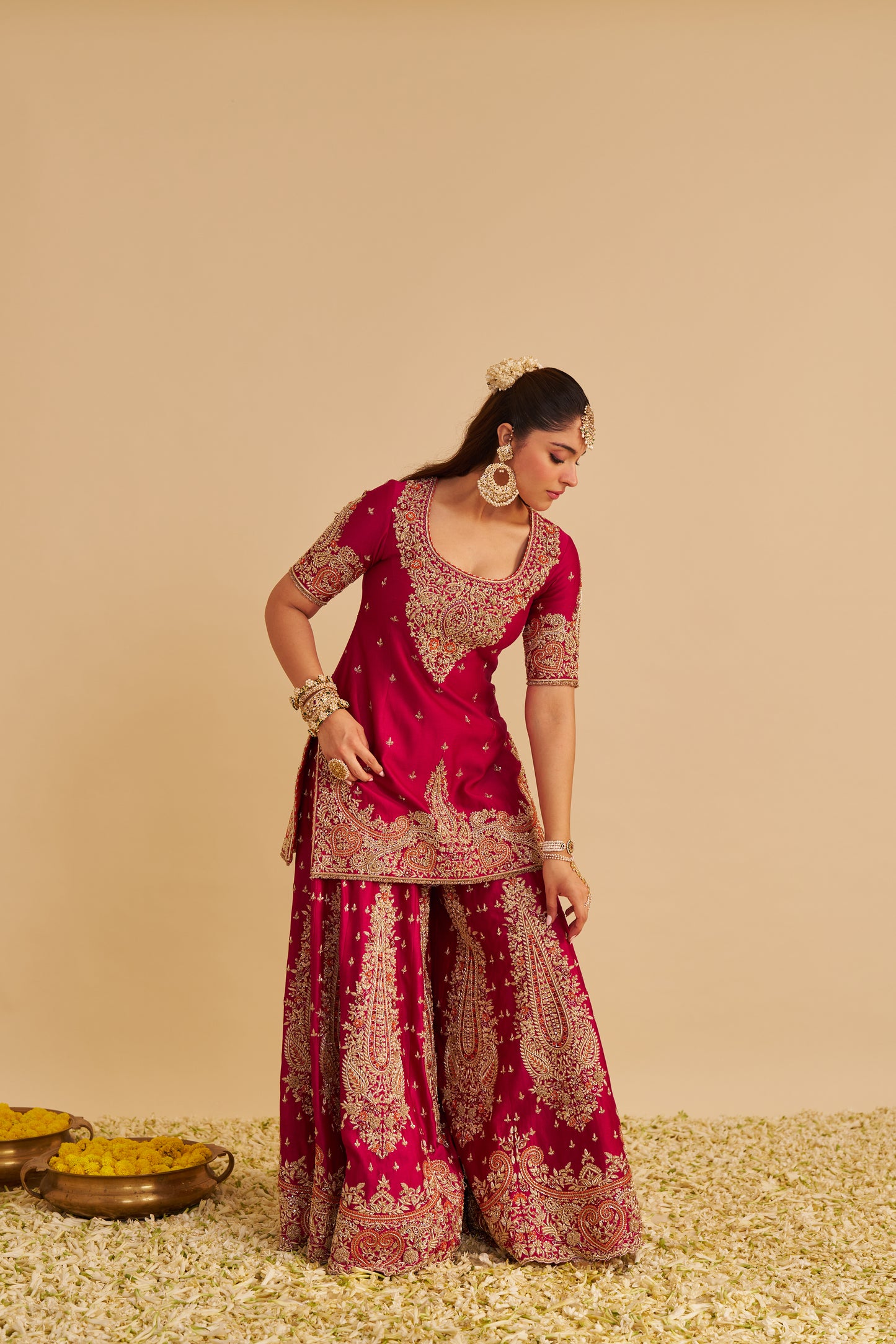 ALINA - DABKA ZARDOZI EMBROIDERED SILK HOTPINK SHARARA SET