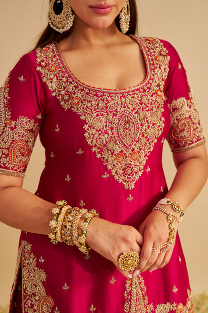 ALINA - DABKA ZARDOZI EMBROIDERED SILK HOTPINK SHARARA SET