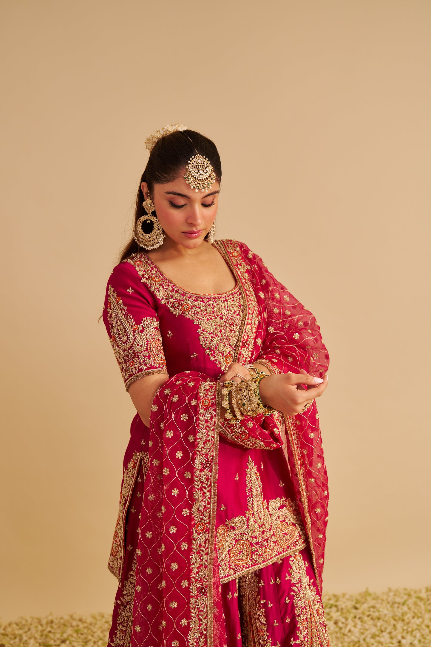 ALINA - DABKA ZARDOZI EMBROIDERED SILK HOTPINK SHARARA SET