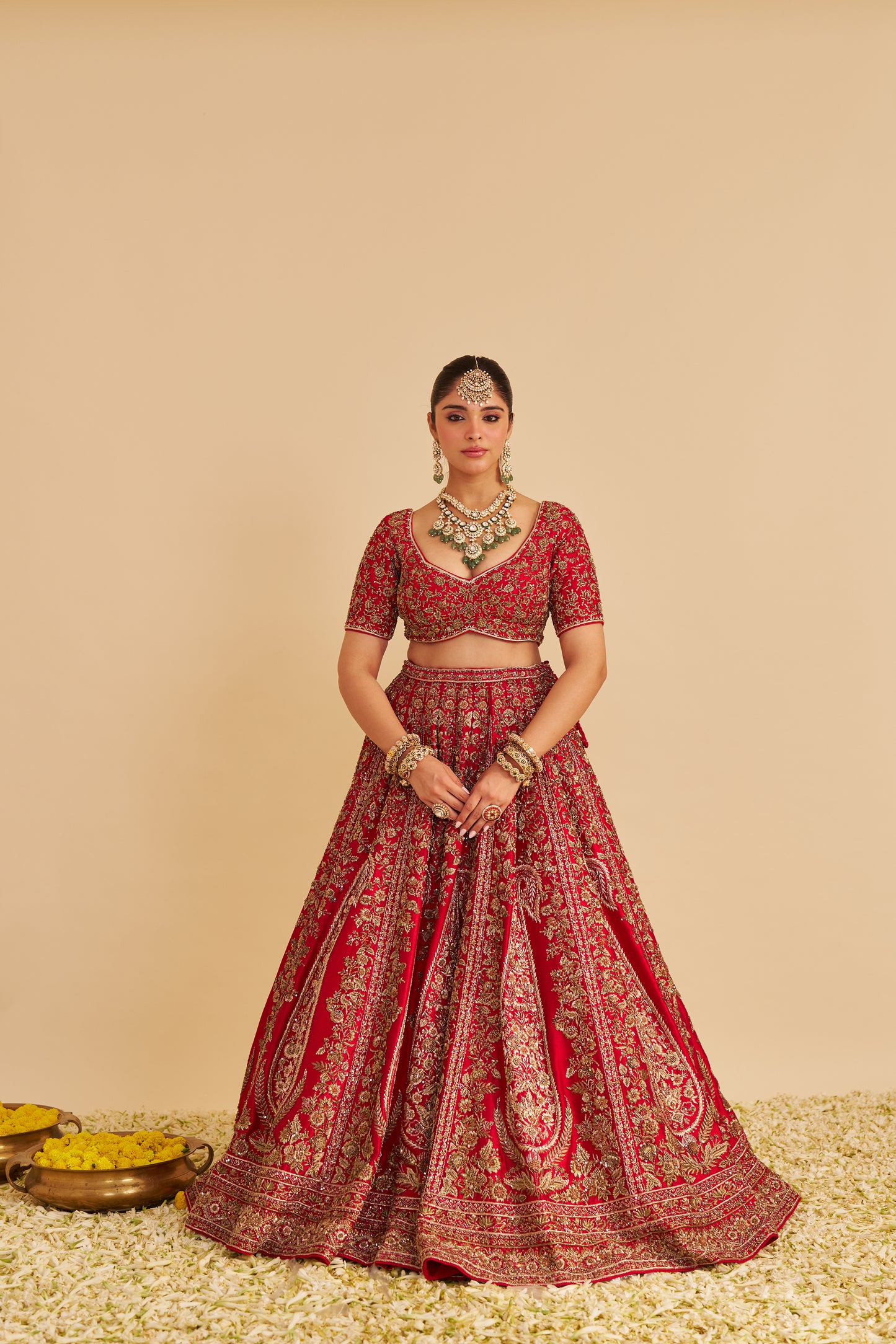 MAHANOOR - DABKA ZARDOZI EMBROIDERED PURE SILK RED BRIDAL LEHENGA SET