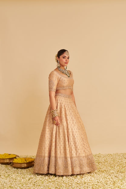 AALIYA - DABKA ZARDOZI EMBROIDERED RAW SILK GOLD LEHENGA SET