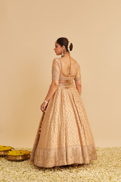 AALIYA - DABKA ZARDOZI EMBROIDERED RAW SILK GOLD LEHENGA SET