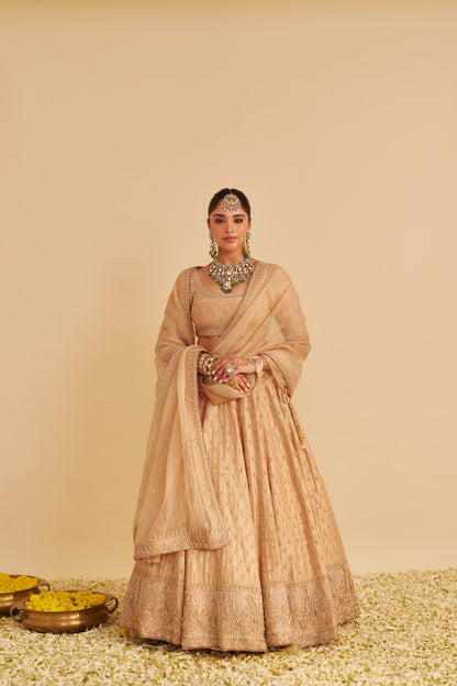 AALIYA - DABKA ZARDOZI EMBROIDERED RAW SILK GOLD LEHENGA SET
