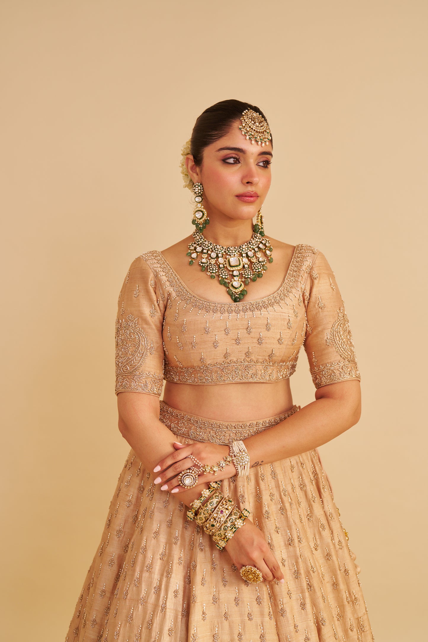 AALIYA - DABKA ZARDOZI EMBROIDERED RAW SILK GOLD LEHENGA SET