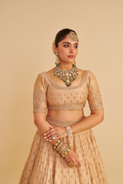 AALIYA - DABKA ZARDOZI EMBROIDERED RAW SILK GOLD LEHENGA SET