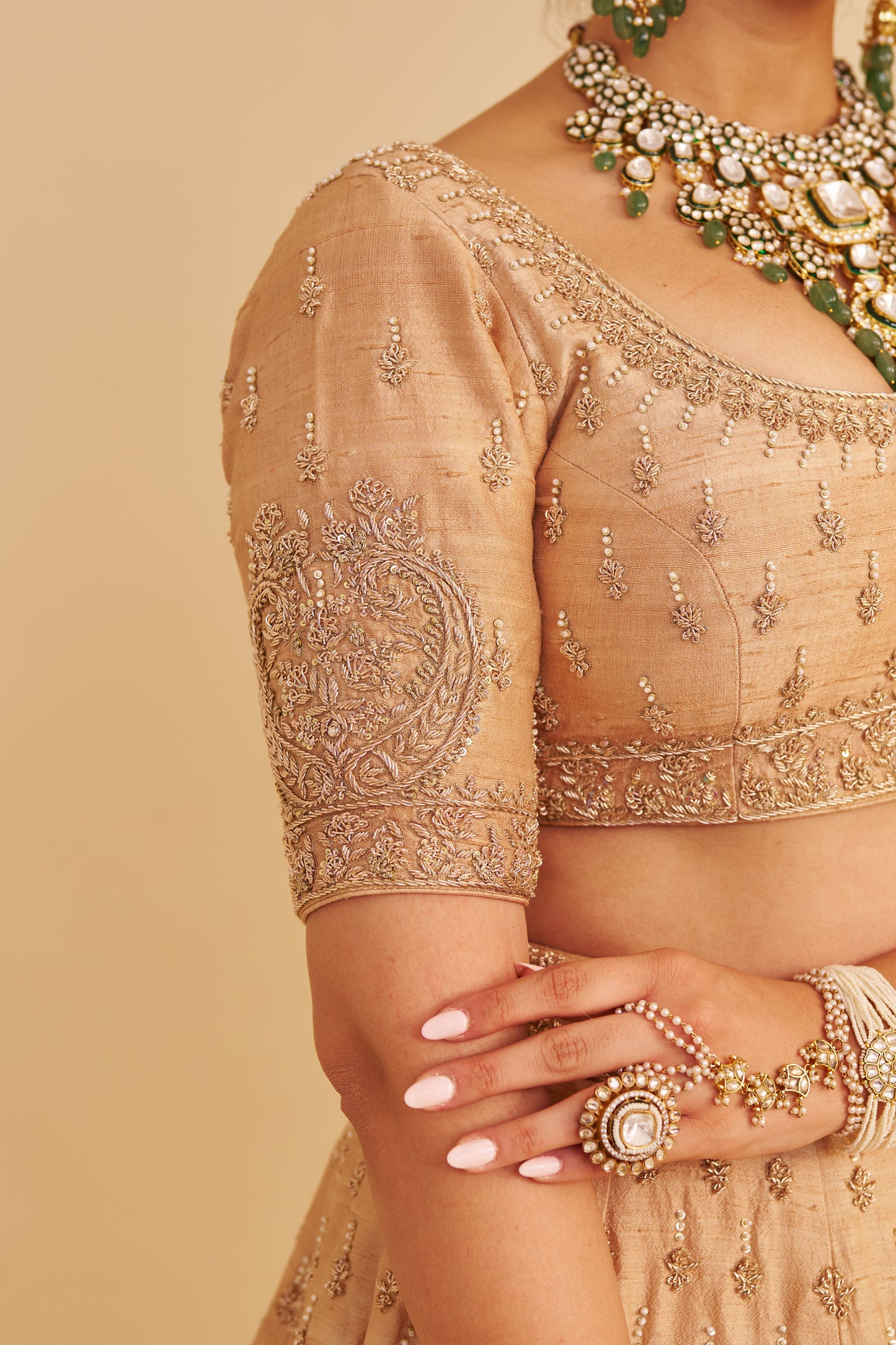 AALIYA - DABKA ZARDOZI EMBROIDERED RAW SILK GOLD LEHENGA SET