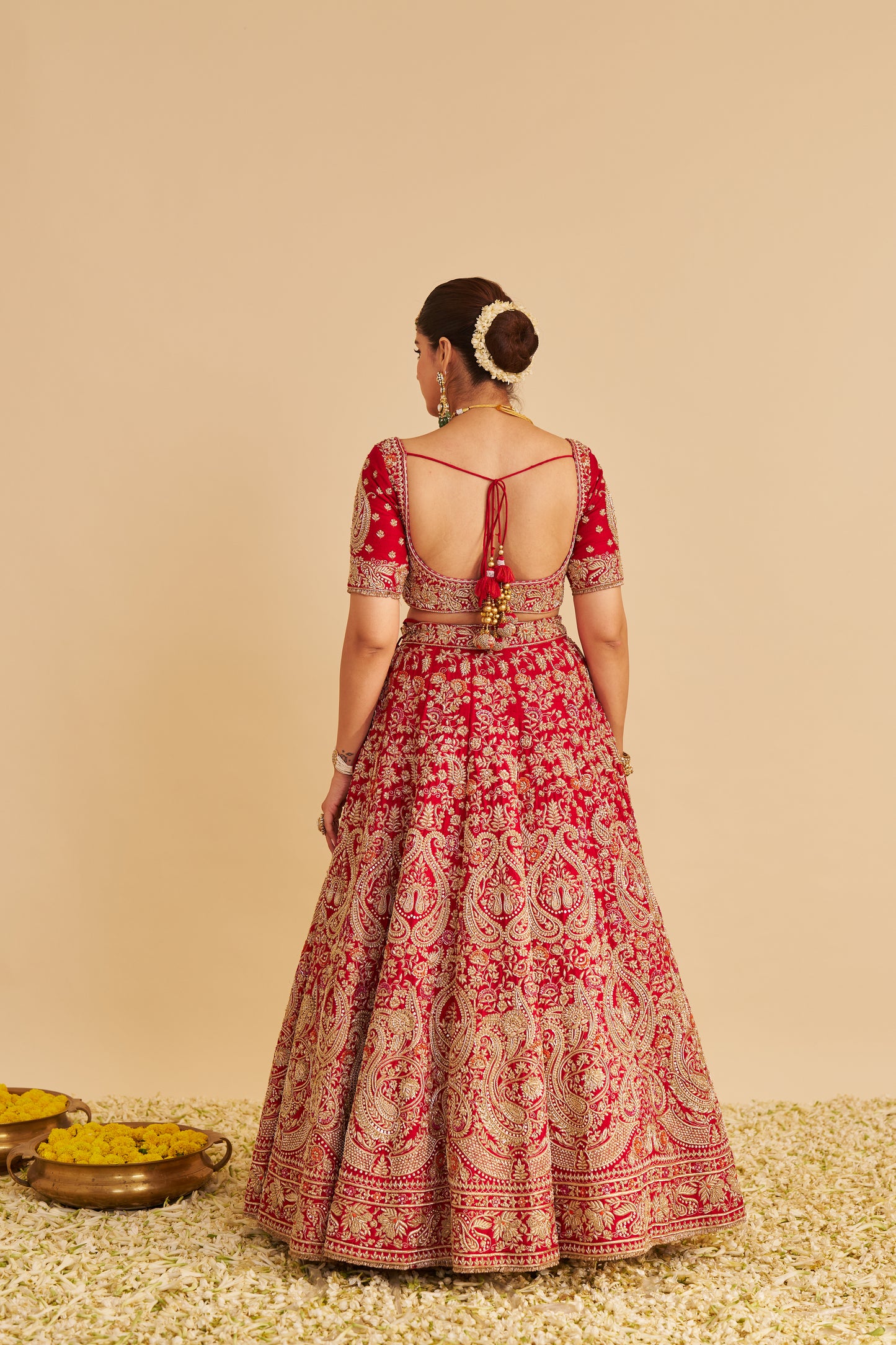 SANAA - DABKA ZARDOZI EMBROIDERED RAW SILK RED BRIDAL LEHENGA SET