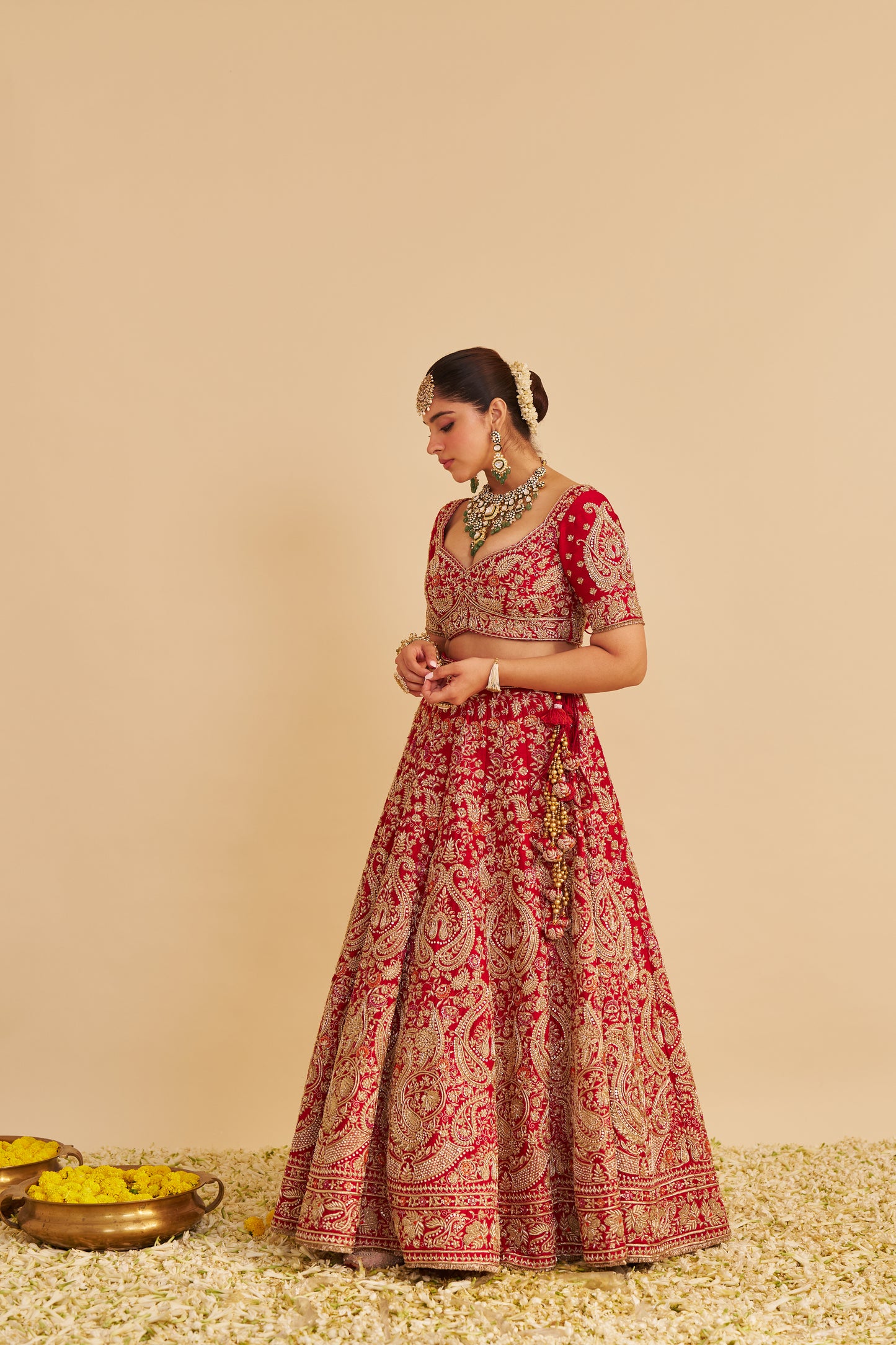 SANAA - DABKA ZARDOZI EMBROIDERED RAW SILK RED BRIDAL LEHENGA SET