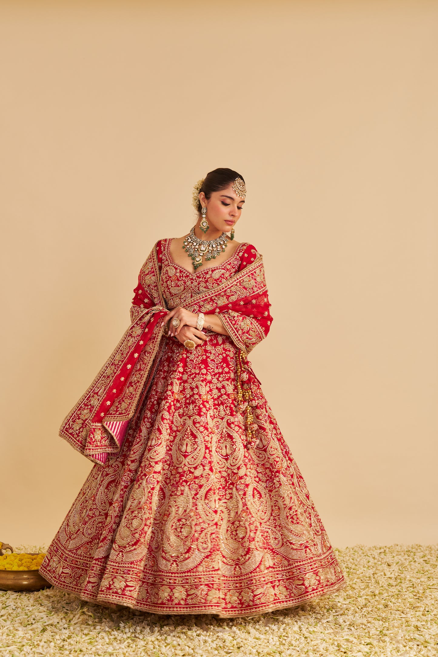 SANAA - DABKA ZARDOZI EMBROIDERED RAW SILK RED BRIDAL LEHENGA SET