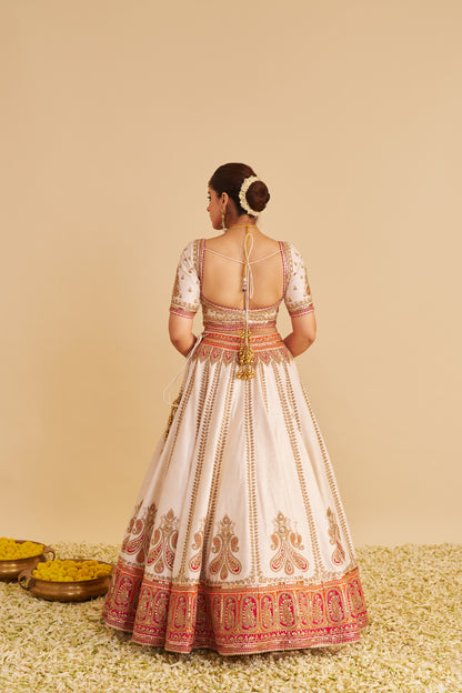 AMARA - HANDCRAFTED PURE SILK DAISY IVORY LEHENGA SET