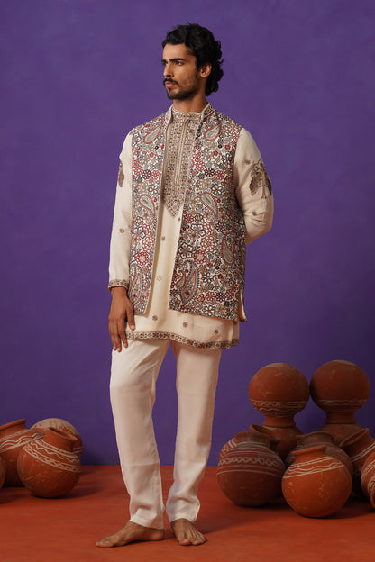 GAGAN IVORY SHORT KURTA JACKET SET