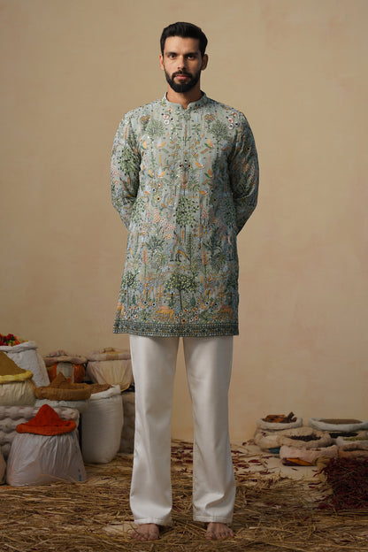 PARIND SEA GREEN SHORT KURTA SET